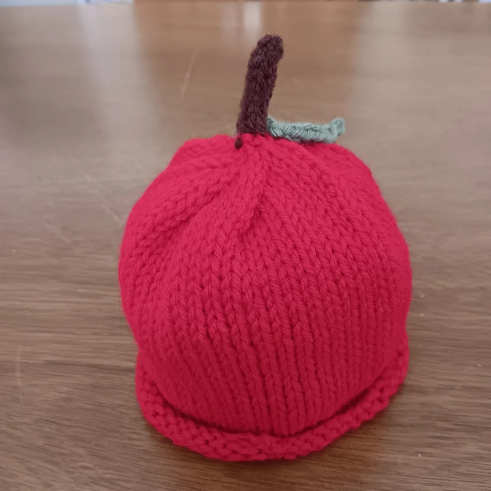 Hand Crafted Handknit Red Apple Winter Baby Hat 3-6M